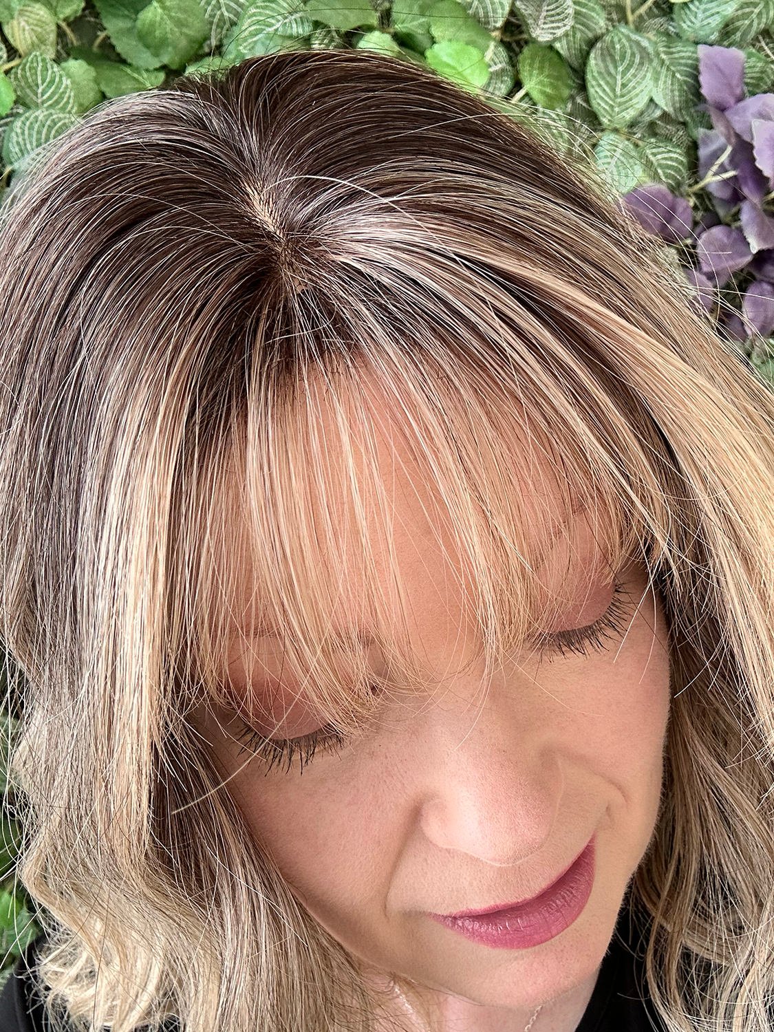 close up of scalpiana hard silky top of brady wig